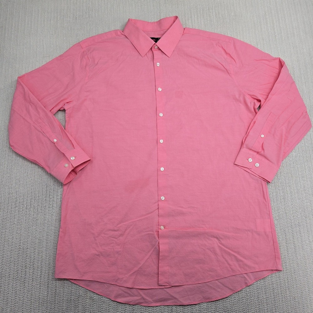 JF J. Ferrar Shirt Mens XL Pink Slim Stretch Button Down Long Sleeve 17-17.5